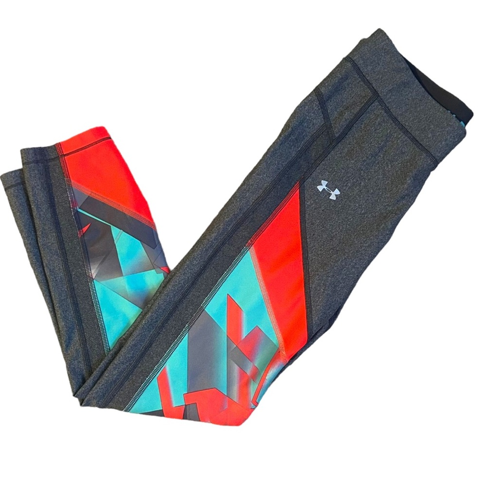 Under Armour Gray Pink Blue Compression HeatGear Athletic Leggings Women Small